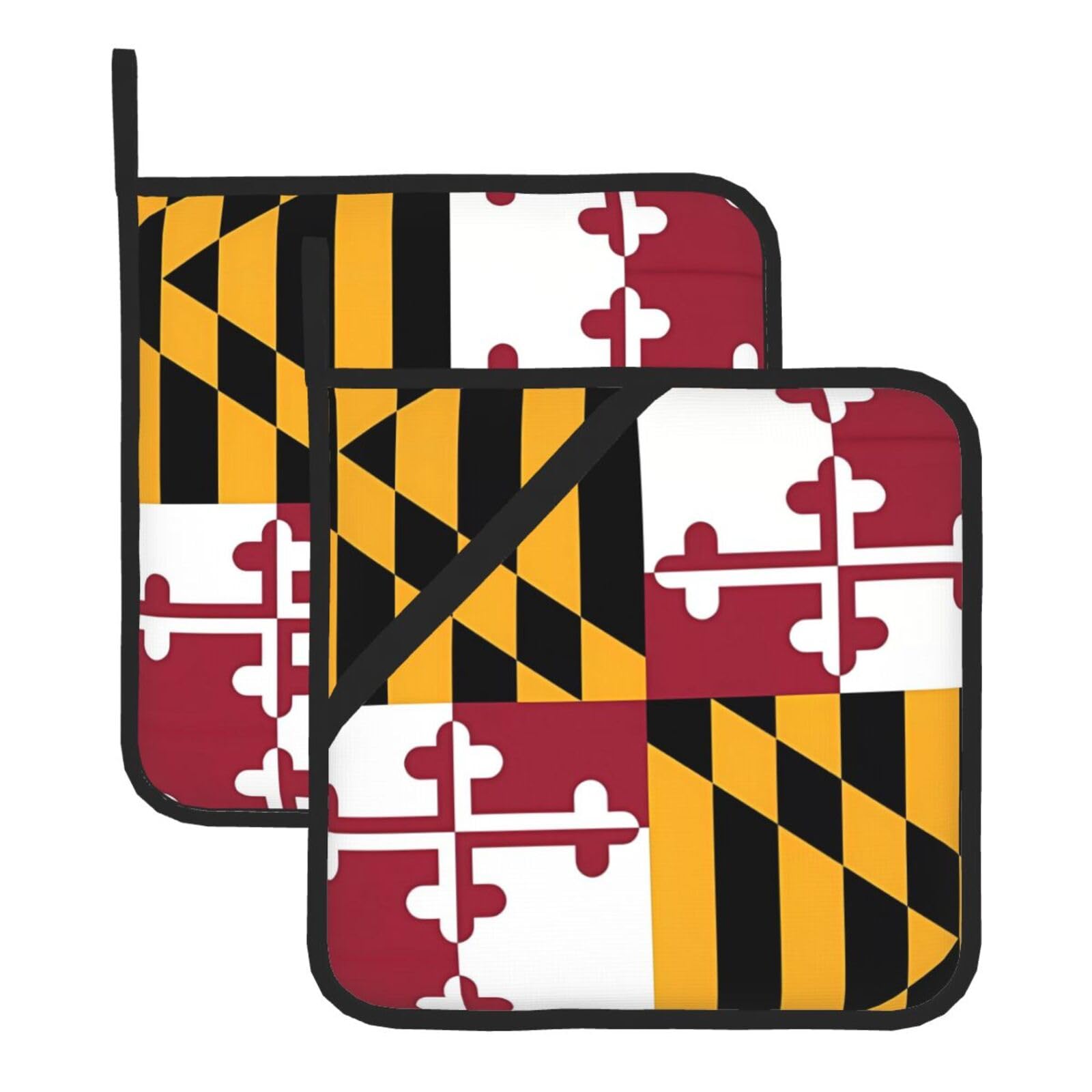 WHJSSF Flag of Maryland Prints Square Pot Holders - Heat Resistant Kitchen Trivets 2-Pack - Waterproof Covers for Hot Dishes, Oven & Grill with Hanging Loop