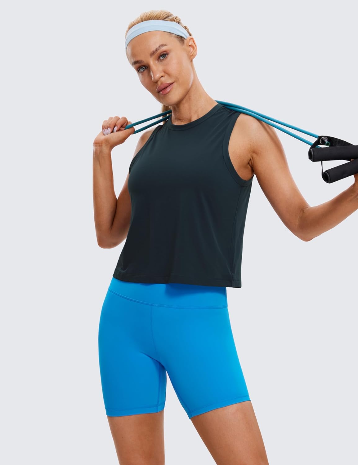 CRZ YOGA Pima Cotton High Neck Cropped Tank Tops for Women Soft Crop Workout Athletic Yoga Basic Sleeveless Shirts - Image 3