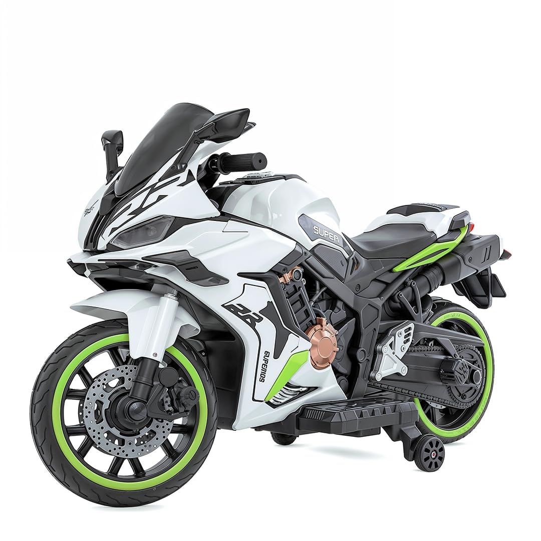 Alstoy Kids CBR Toy Bike with Rechargeable 12v Battery Operated Electric Ride-on Bike for Kids | BIS/ISI aproved | 6 Months All Electric Warranty | 5 to 12 Years | Large | Green+White-image-25