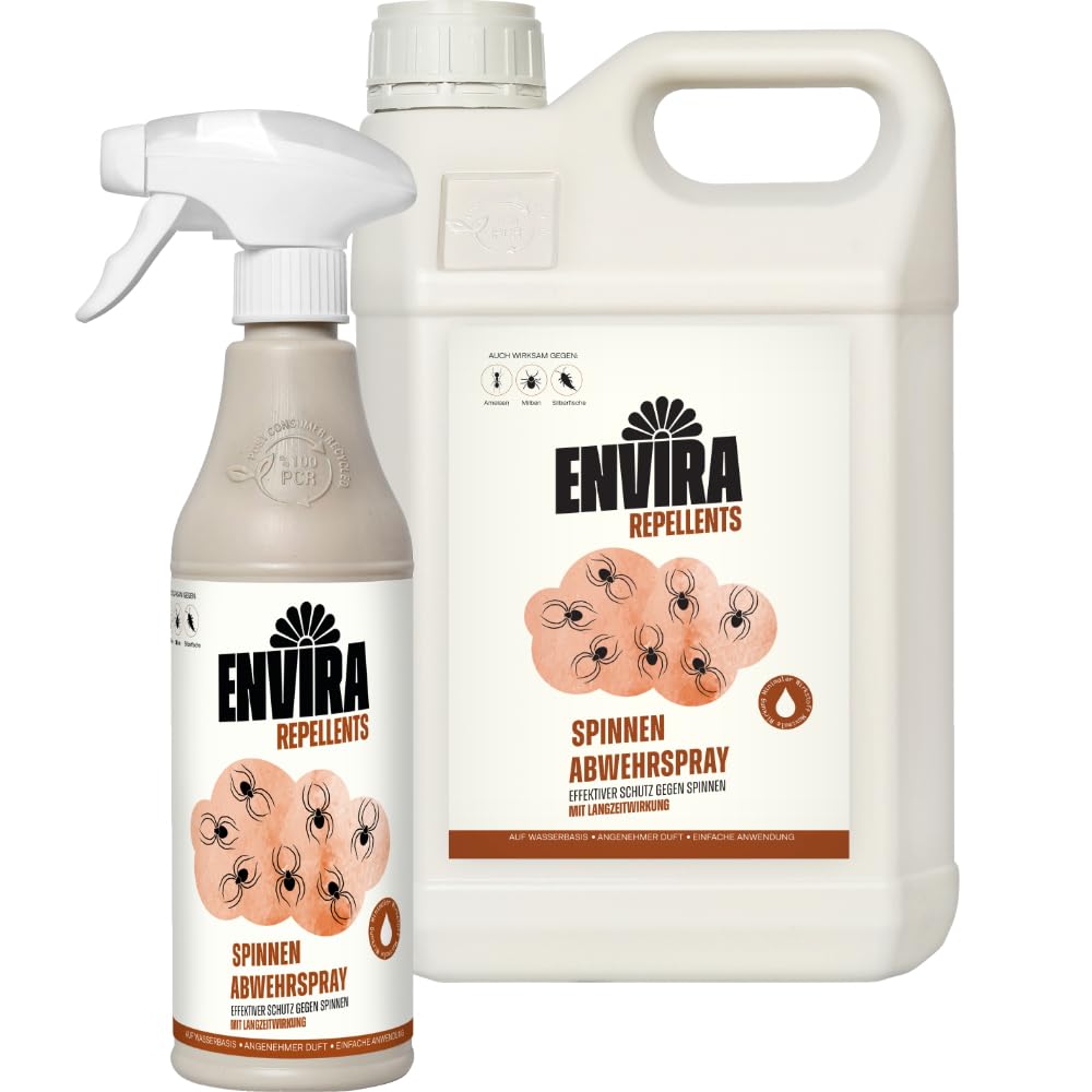Envira Spinnen Abwehrspray 500 ml + 5 Liter - Spray mit Langzeitwirkung gegen Spinnen, Winkelspinnen, Kreuzspinnen, Weberknecht - Mittel gegen Spinnen in der Wohnung - Effektive Spinnenabwehr