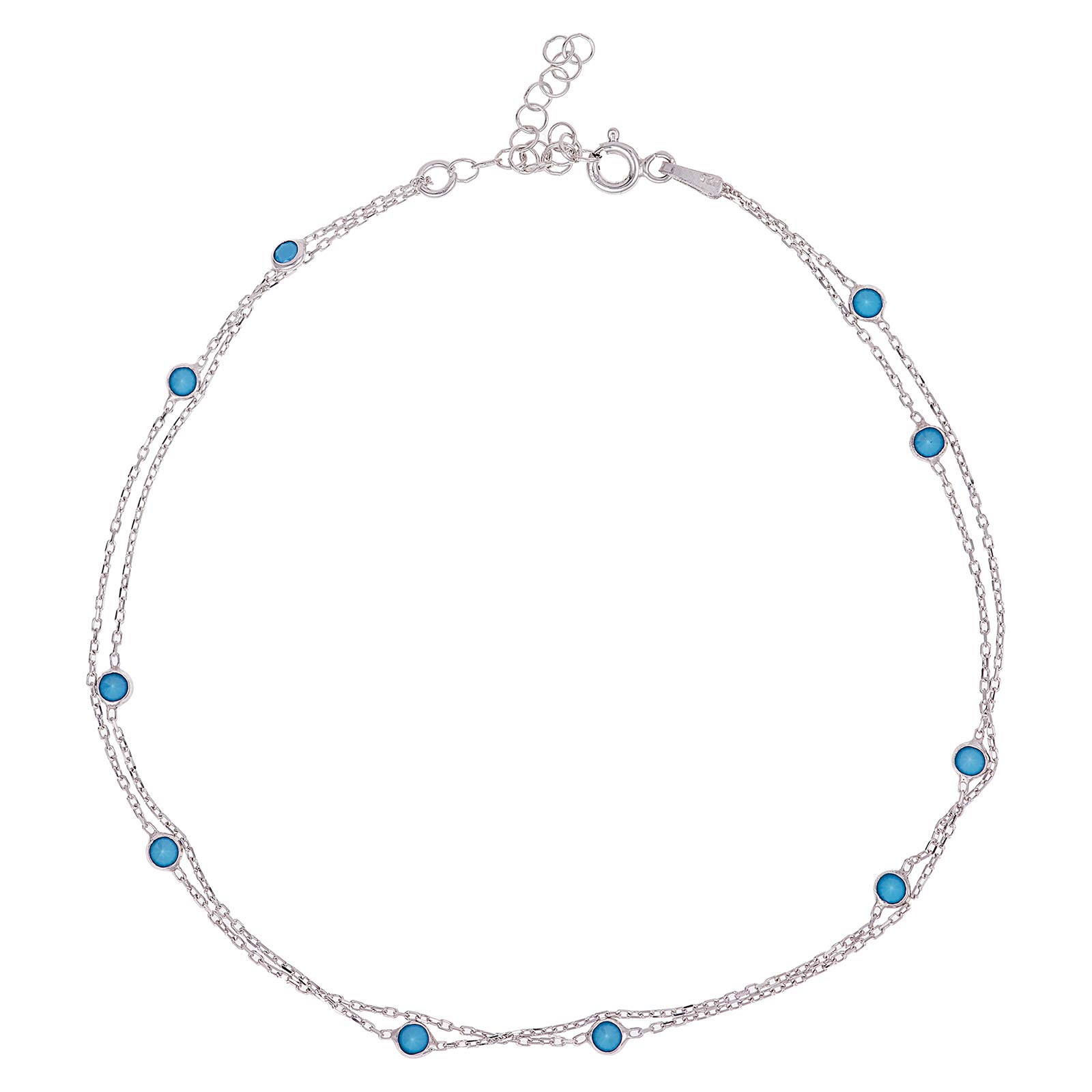 Silver Long Size Anklet with Turquoise for Luck for Women - EE5253LS