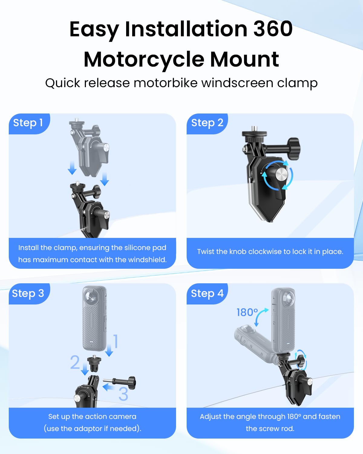 Support À Pince pour Pare-Brise De Moto Caméras pour Insta360 X5 X5/X4/X3 pour GoPro pour DJI Osmo Action Supports À Pince pour Moto pour Accessoires Insta360 X5