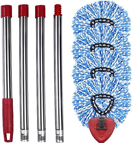 KLYFAR Mop Replace Head Compatible with O Cedar RinseClean Spin Mop, 4 Pack Microfiber Mop Refills, 58in Mop Handle and Mop Base Set, Spin Mop Head Replacememt Parts for O-Ceda 2 Tanks System (Blue)