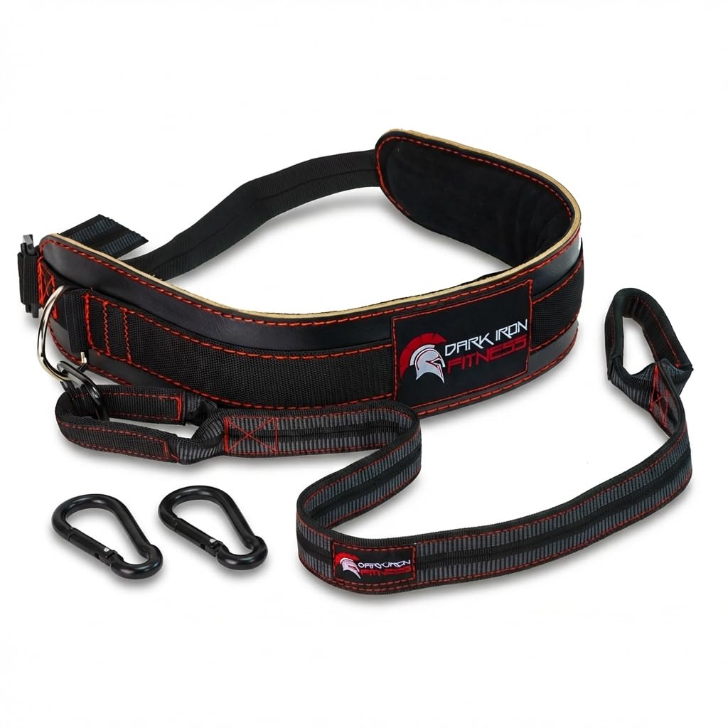 Dark Iron Fitness Dip Belt – Padded Leather Weight Lifting Belts w/ 40 Inch Strap for Squats & Pull Ups - Men & Women Weightlifting up to 270lbs