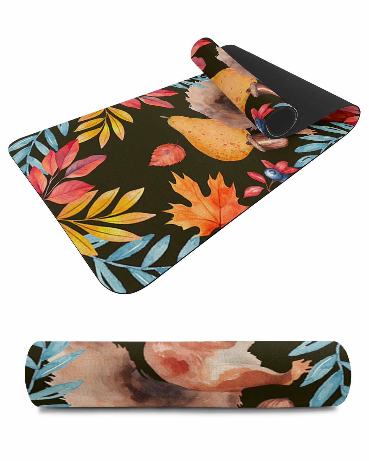 Debedcor Heat Proof Table Pads Waterproof Decorative, Fall Squirrel Non-Slip Table Countertop Protector, Pastoral Watercolor Fruit Botanical Leaves Insulation Mat for Dining Room, 48 x 12 Inches