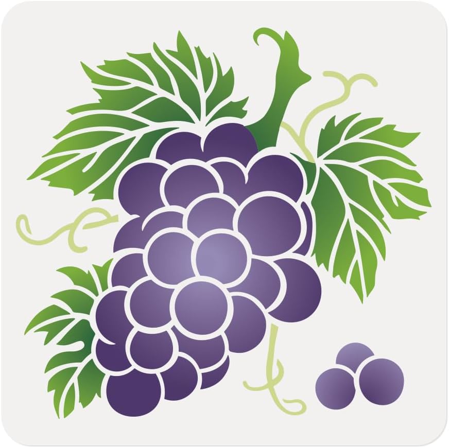 Grape Fruit Craft Stencil for Drawing 11.8 x 11.8 Inch Reusable Plastic Grape Stencil for Painting on Wood Wall Fabric Furniture, DIY Home Decor Craft Stencil