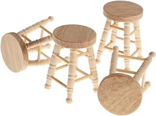 Veemoon 4 Pçs Banquinho De Casa De Bonecas Mini Acessórios Para Bonecas Mini Brinquedo Boneca Móveis Em Miniatura Mesas De Madeira Bonecos Em Miniatura Móveis Ornamentos Decoração De Casa