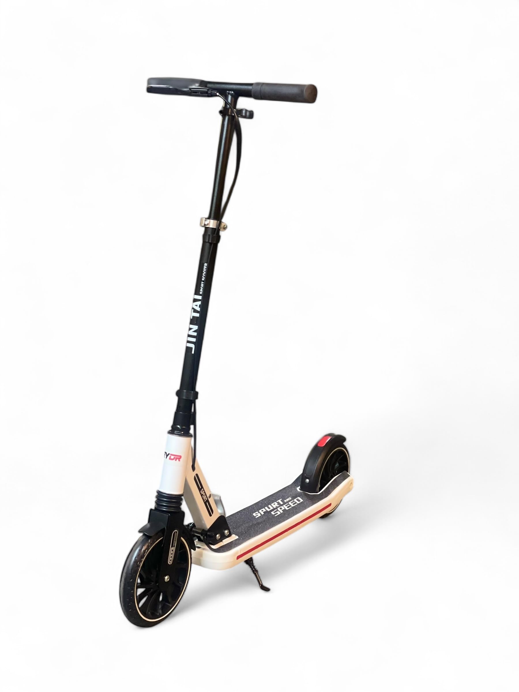 RYDR Adult Kick Scooter with Disc Handbrake, Foldable Adjustable Urban Scooter, 200mm Wheels, Dual Suspension (White)