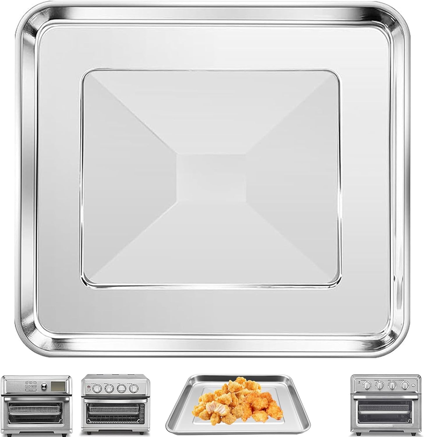 GXF Toaster Oven Tray Replacement parts for Cuisinart TOA-60 TOA-65 TOA-70 Toaster Air Fryer Convection Oven, 12 * 11'' Air Fryer Tray Replacement Steel Pan Toaster Oven Accessories Parts
