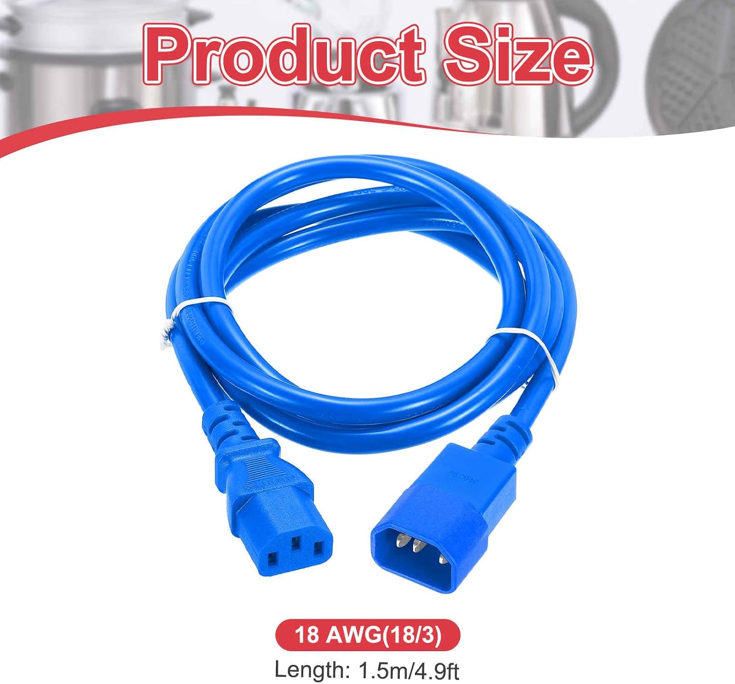 MECCANIXITY 5ft 18 AWG Blue 18/3 Universal Power Cord C14 to C13 10A 250V 3-Prong Extension PDU Power Cables for PC,Computer,Printers,TV,AC Adapter,Laptop,Monitor