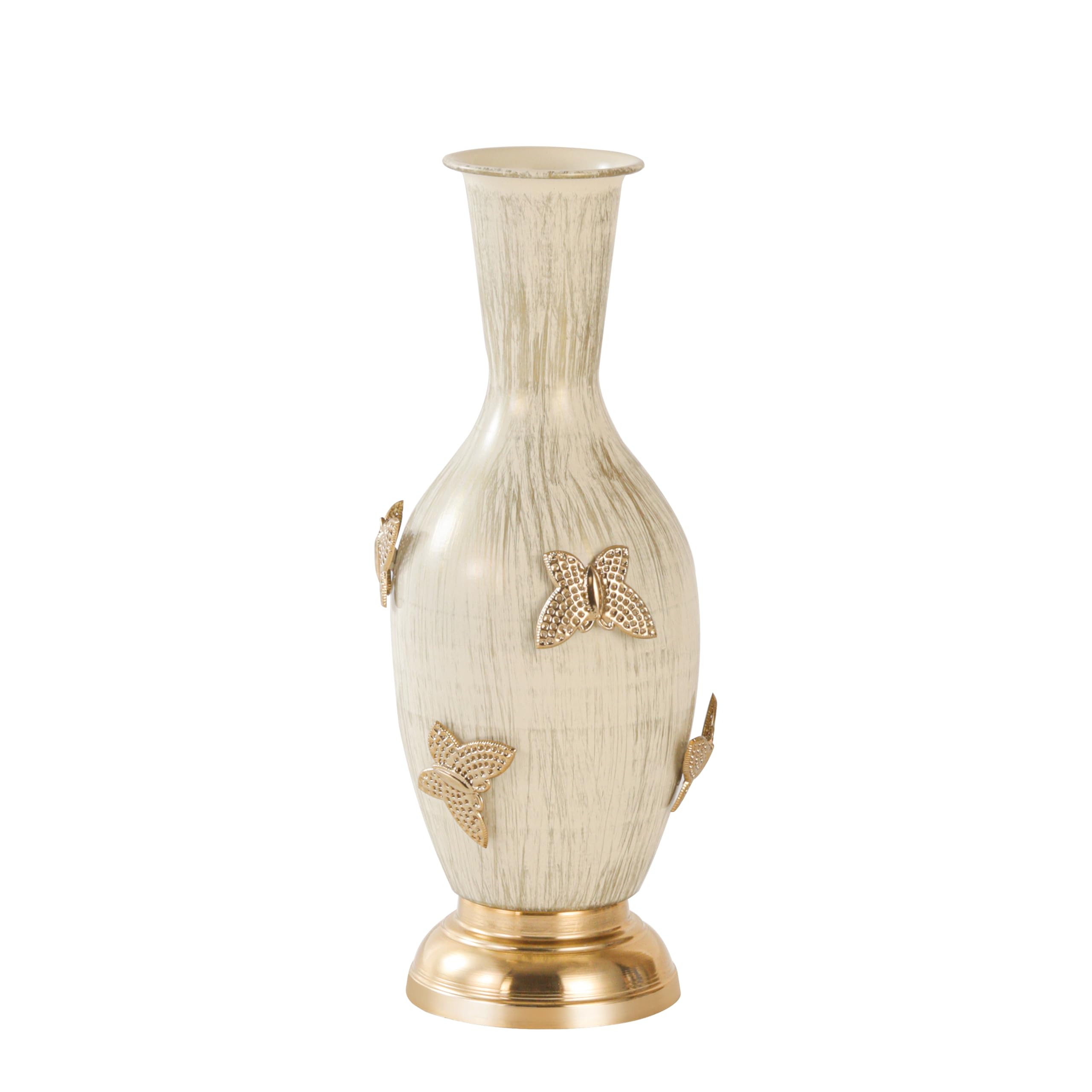 Metal Flower Vase for Living Room, Bedroom & Office | Decorative Centerpiece for Tabletop, Shelf & Corner Décor (Golden/White)-image-33