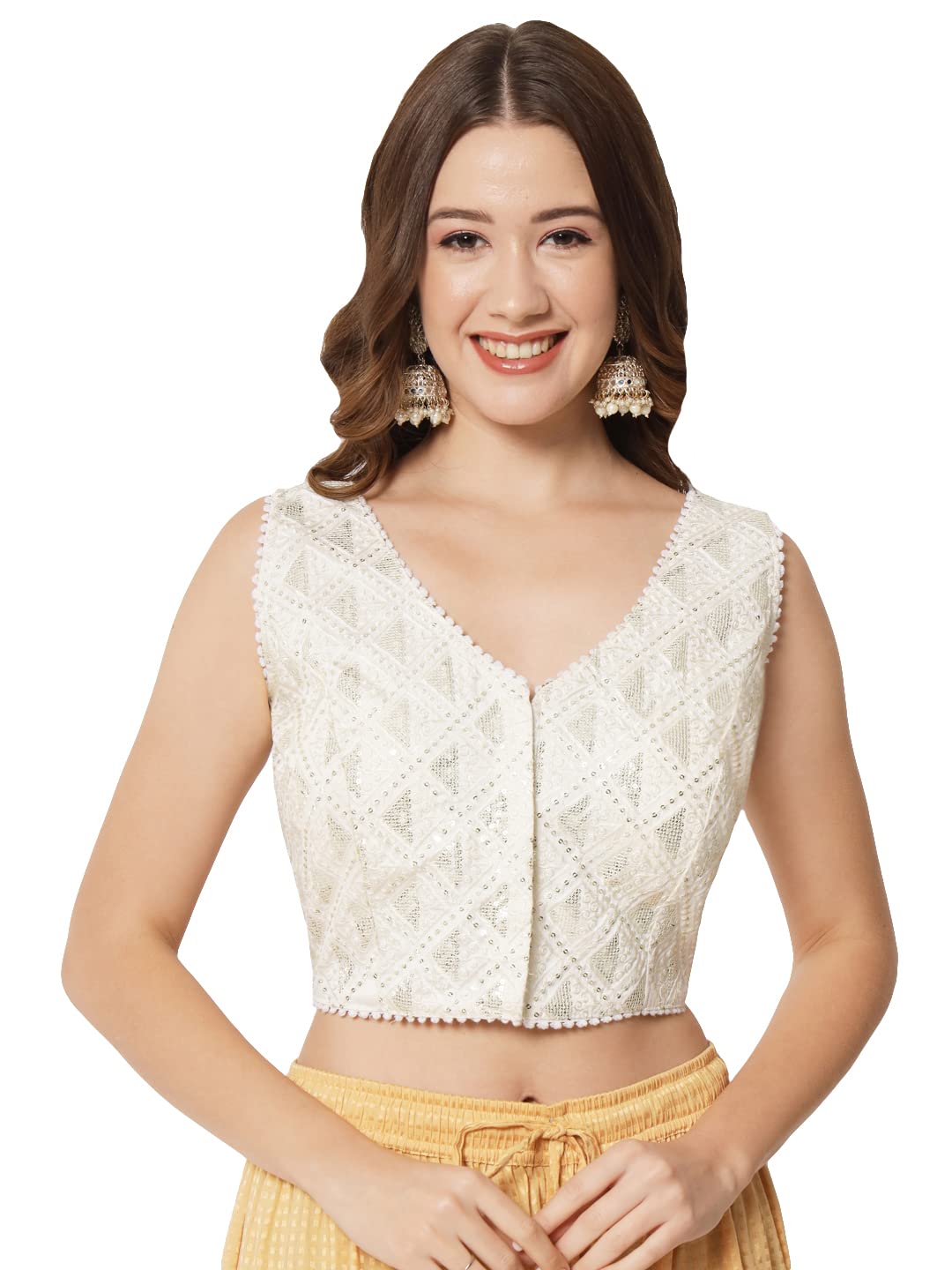 Vihu FashionWomens Readymade Fancy Embroidery with Sequins Work Sleeveless Solid Saree Blouse(Pragya)