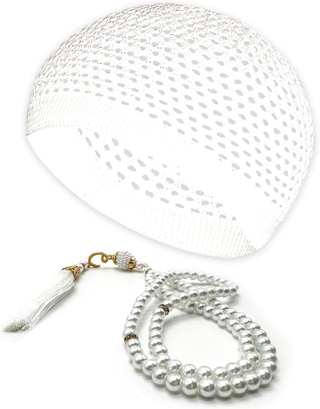 ESERRA Kufi Hats for Men and Women with 99 Tasbih Prayer Beads, Muslim Thick Breathable Skull Cap, Tasbeeh, Prayer Cap