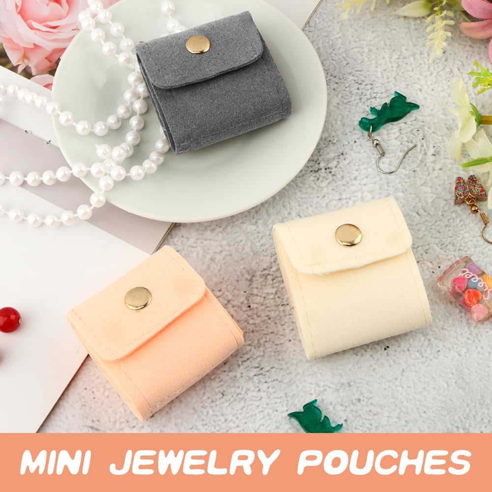 3 Pack Mini Travel Jewelry Organizer Roll, Foldable PU Jewelry Pouches with Snap Closure, Anti-Tangle Storage for Earrings Rings Necklaces, Compact Gift for Women