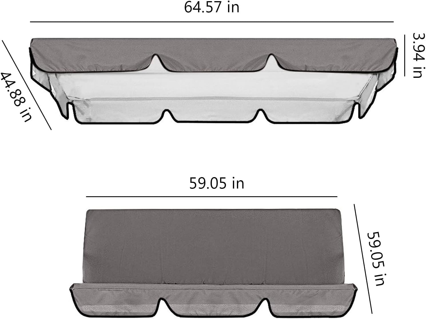 Outdoor Porch Swing Canopy Waterproof Top Cover Set, Garden Swing Seat Replacement Canopy Awning Canopy Cover/Seat Cover Outdoor Patio Ham-Mock Swing Seat Cushion Cover (Grey,75 * 52 * 18 in)