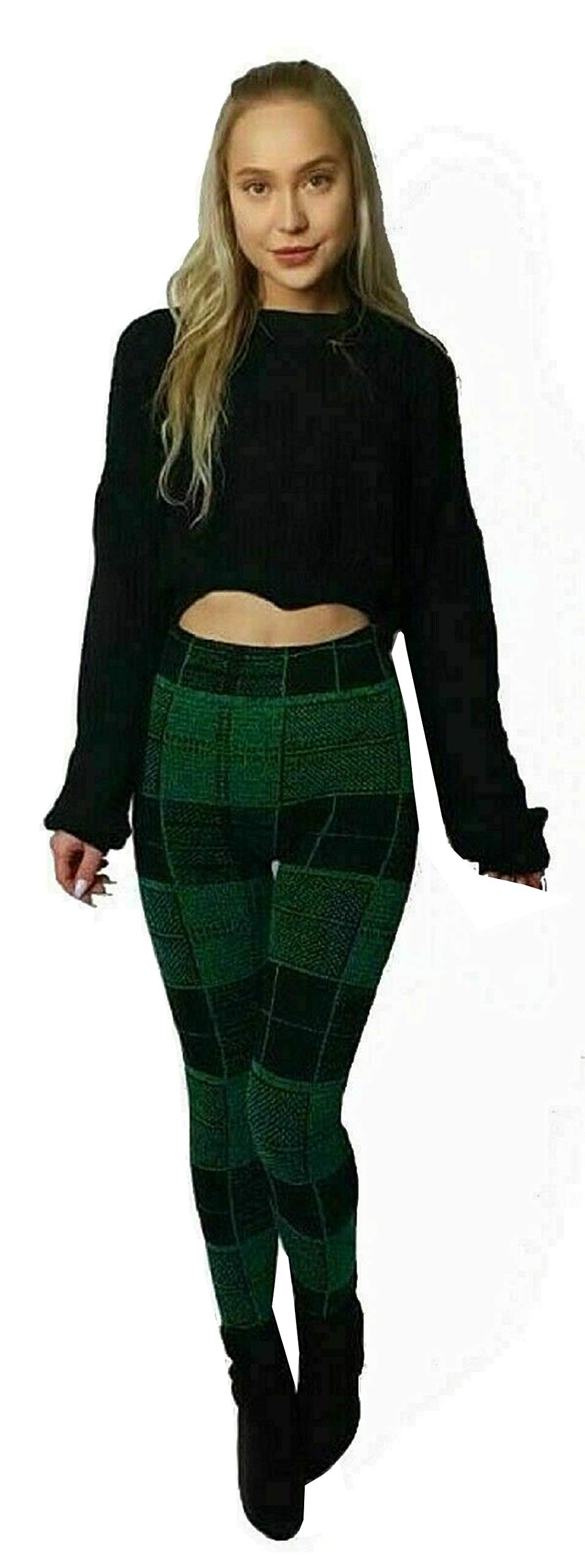 Metluq M0d4 Women's Green Tartan Warm Winter Knitted Thick Printed Legging Pants New Uk (, Uk 12-14)