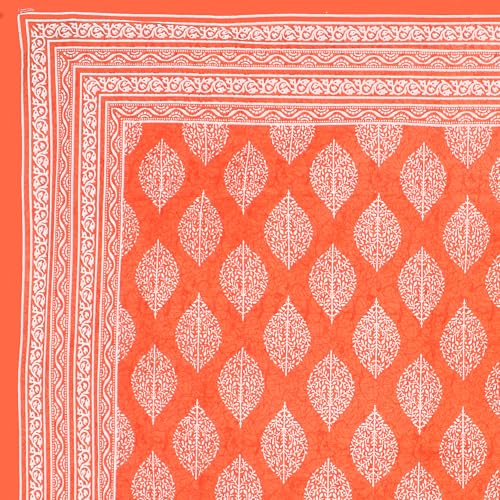 Image of JAIPUR PRINTS 100% Cotton Bedsheet for Double Size Bed bedsheets Rajasthani Jaipuri Printed Double Size Bedsheet with 2 Pillow Cover / 90x100 inch / 235x215 cm / (Orange)