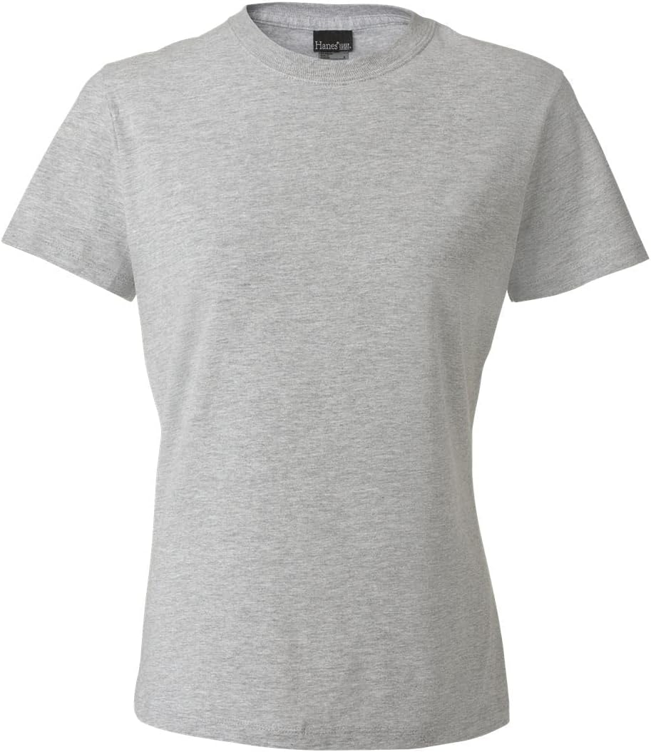 Hanes SL04 Women’s Perfect-T Shirt, Cotton Blend, Lightweight 4.5 oz, Pre-Shrunk, Contoured Fit, Tear-Away Label, Sustainable, Soft & Durable Tee, 5XL, Light Steel