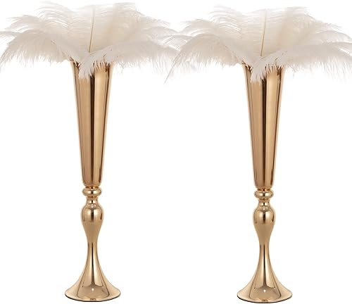 Centros de mesa dorados para mesa de boda, 2 piezas de 21.9 pulgadas de alto, jarrón de trompeta de metal versátil para mesa, soporte de flores para