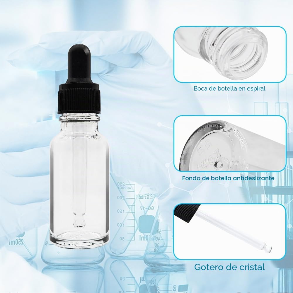 Botella cuentagotas vacía de ámbar para aceite esencial, vidrio, 5-50 ml, recargable