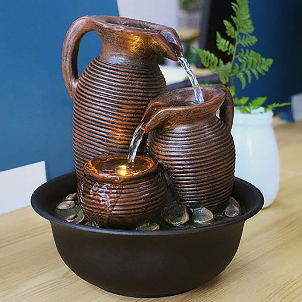 Amazon.co.jp: 小型屋内噴水、粘土ポット形状3層卓上噴水水fetaure