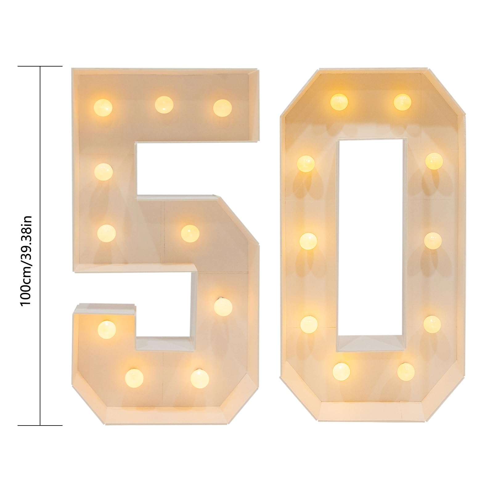 Letra luminosa, número luminoso gigante, número de luces de cumpleaños para iluminar 20 bombillas 2000-3000 K, funciona con pilas, para cumpleaños, fiestas, decoración de fondo (50)