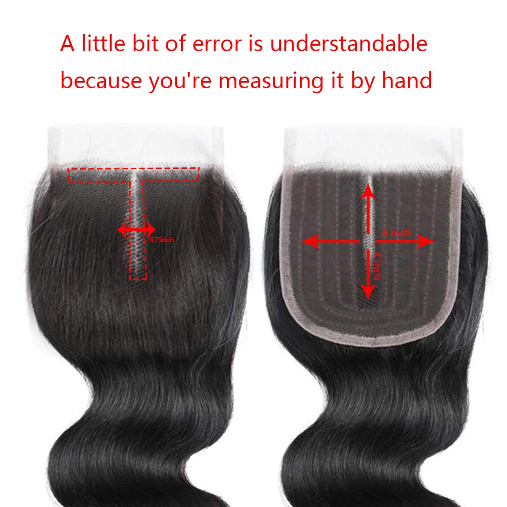 NW Brazilian 4X4 Closure Middle Part Closure Machine Made Body Wave Closure 100 Unprocessed Human Hair Natural Black Color Virgin Human Hair(16 h, Middle Part Body) 16
