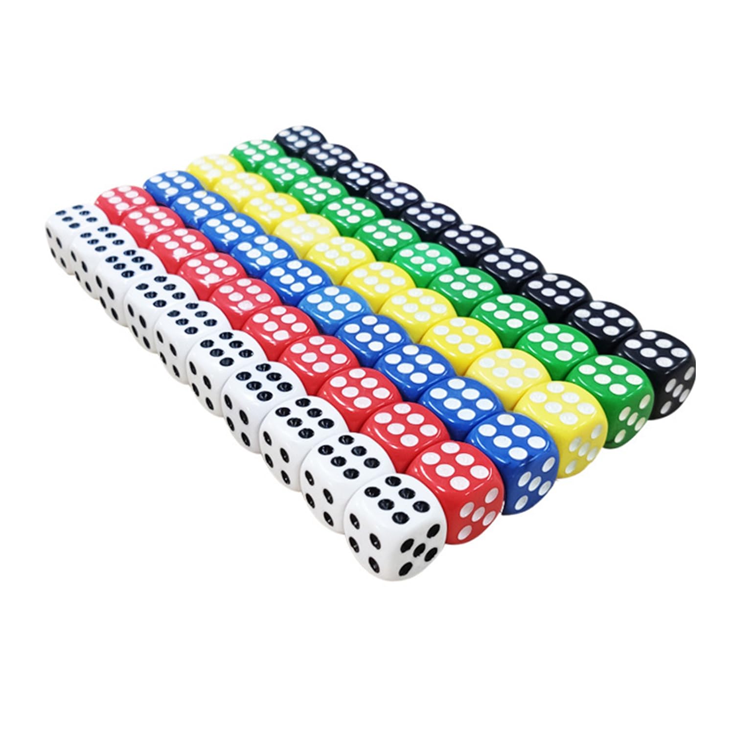 SYEYCW 60 Pcs Dice Set, 14mm Six-Sided Dice, Rounded Edges for Smoother Rolling, for Family Games, Board Games, Poker, Classroom Teaching, Educational Toys, Black, White, Red, Green, Blue, Yellow