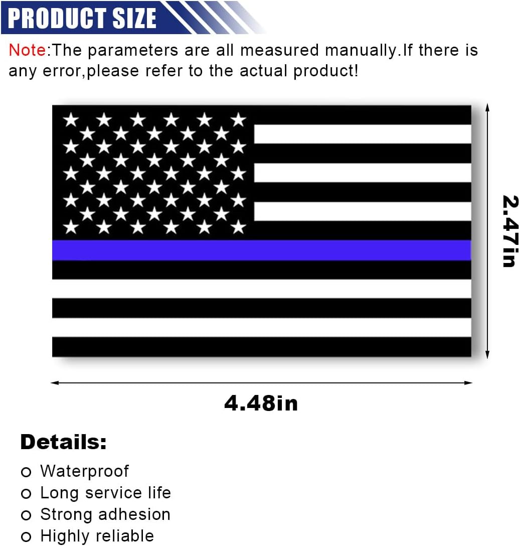 BDZMC 3PCS American Flag Car Sticker Decal, 4.4 X 2.4 Inch Thin Blue Line Reflective Sticker, American Flag Window Decal, Police Support Bumper Decals for Trucks Cars Laptop Motorcycles (Black/Blue)