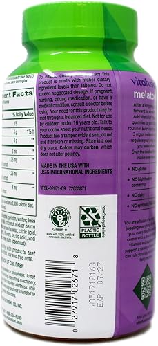 Miniatura 3 de Vitafusion Suplemento de gomita de melatonina de 3 mg, Awake Refreshed, apoyo para dormir y ayuda de jet lag, sin azúcar, suplemento dietético,