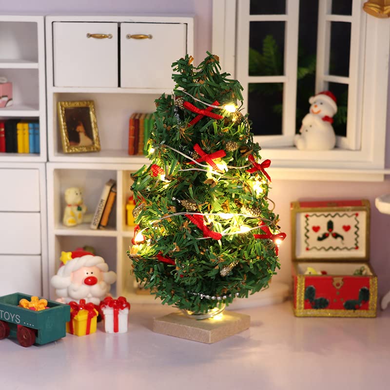 SXFSE Dollhouse Decoration Accessories 1:12 Dollhouse Miniature 1 Pc Mini Christmas Tree with Light