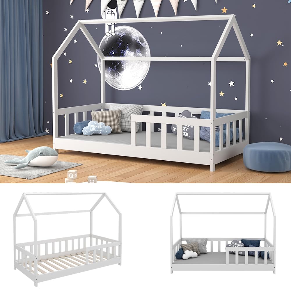 VitaliSpa letto montessori bambini Michelle, Bianco, 80x160 cm con protezione anticaduta