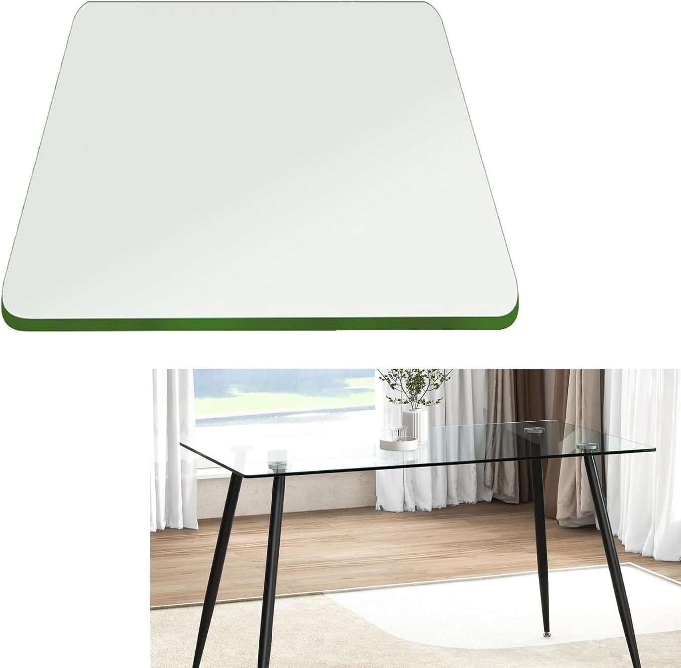 Rectangle/Square Polished Edge Tempered Glass Table Top, 8mm Thick, Clear Glass Table Top, 100 Lbs Load Capacity, with Polished Edge, Ideal for Patio, Dining, Coffee, Side Table(90x90cm)