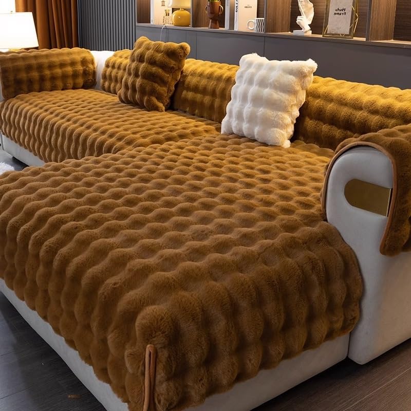 Housse de canapé velours antidérapante et épaisse avec coussin massage en peluche