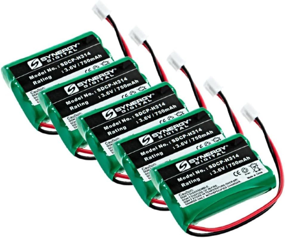 Synergy Digital Cordless Phone Battery, Compatible with CETIS BATT-9600 Cordless Phone Combo-Pack Includes: 5 x SDCP-H314 Batteries