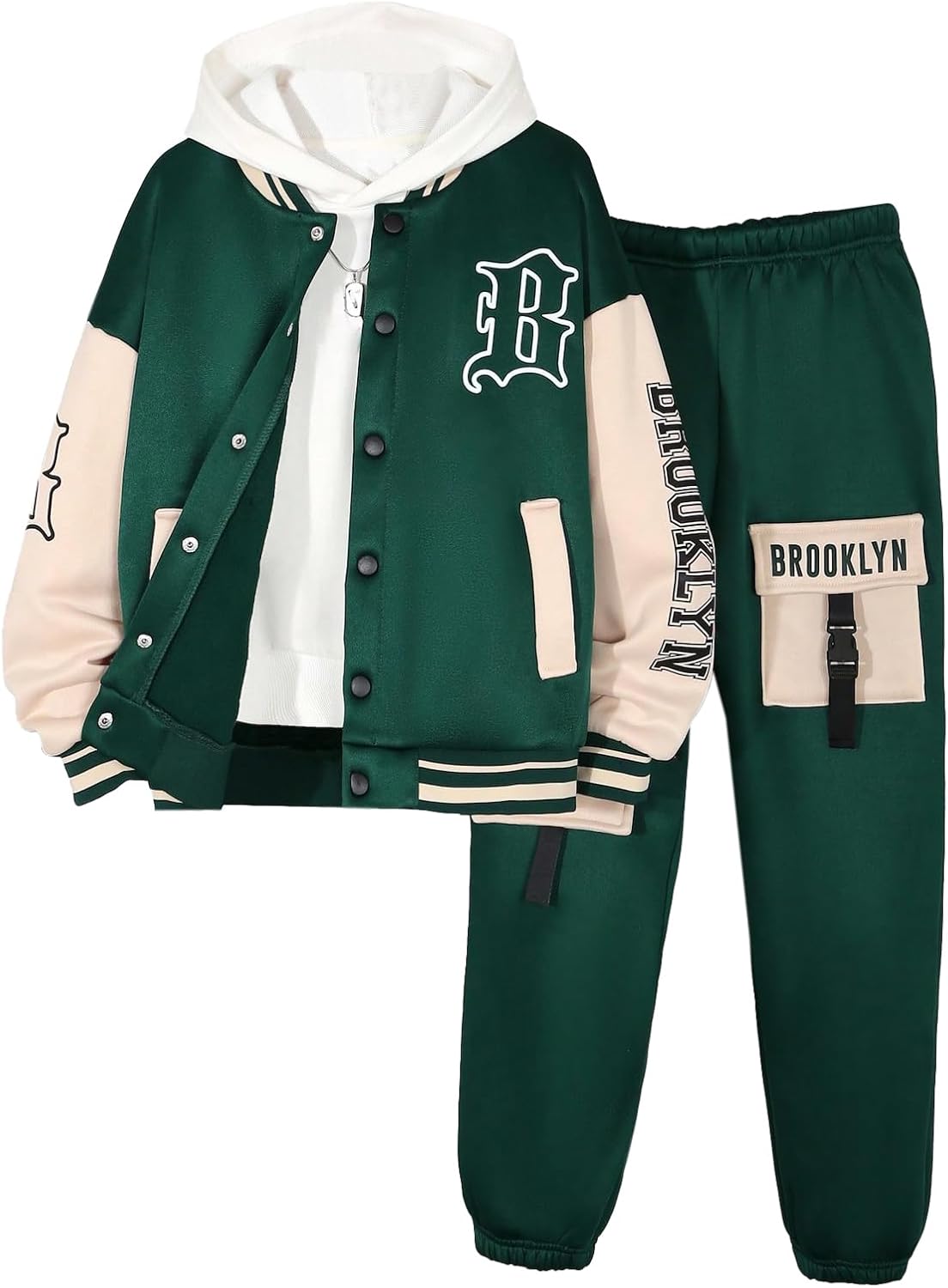 Boys Sweatsuit Outfits 2 Pieces Letter Graphic Bomber Varsity Jacket and Jogger Sweatpants Tracksuit Set for 7-14Y
