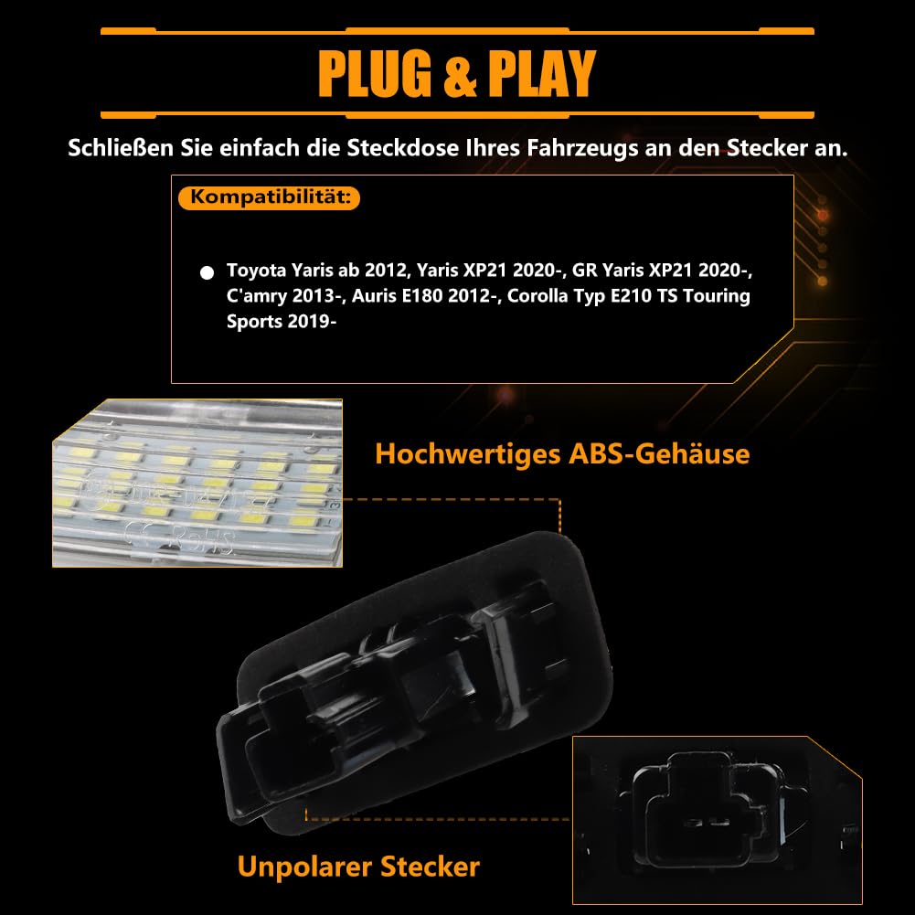 LED Luci Targa per T-oyota GR Y-aris C-amry A'uris C'orolla E210 - 6500K Xenon, Durevole ed Efficiente, Canbus Senza Errori 18 SMD, 2 Pezzi