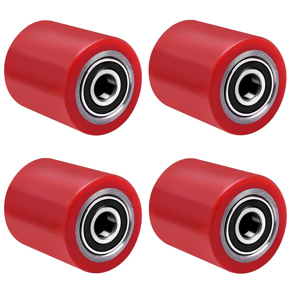 4 piezas de ruedas de transpaleta de poliuretano 80 x 100 mm, eje de 20 mm incl. rodamientos, ruedas de repuesto para transpaleta, carga máxima 700 KG
