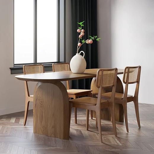 homary 70.9" Japandi Dining Table for 6, Modern Solid Wood Top Oval Table for Dining Room, Kitchen, Living Room