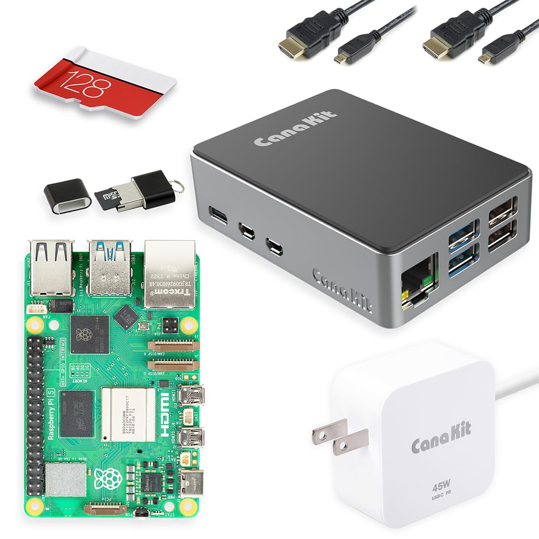 CanaKit Raspberry Pi 5 Starter Kit Pro - Aluminio (edición de 128 GB) (8 GB RAM)