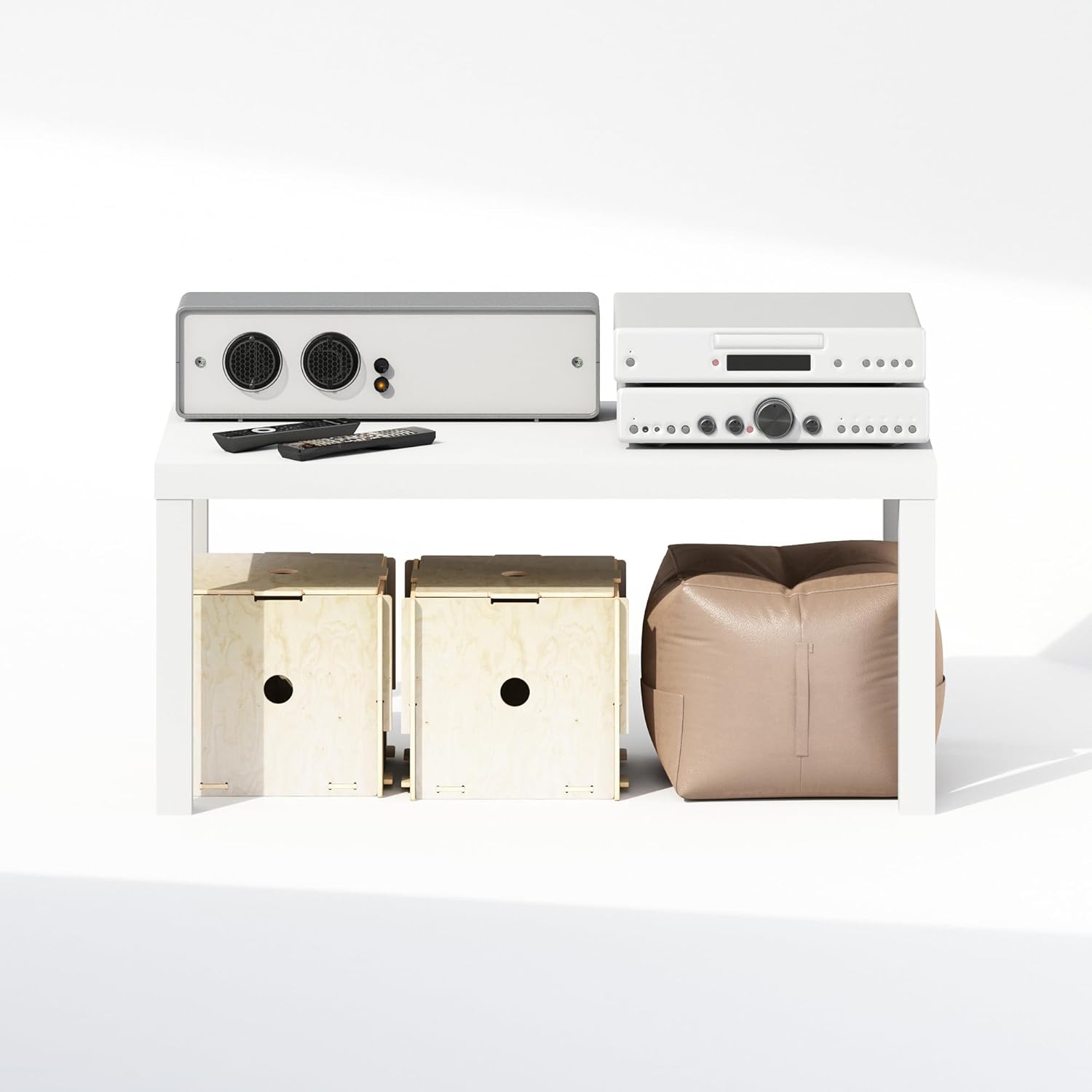 Furinno Simplistic TV Stand, Modern Entertainment Center, Triple Thick TV Table, TV Console for TV up to 40 Inch, for Living Room, Bedroom, White