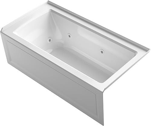 KOHLER K-1947-RA-0 Archer 60.0in x 30.0in Alcove Whirlpool con delantal integral, brida de azulejos y desagüe para mano derecha, blanco