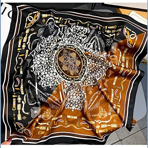 Scarfs for Women Thin Patchwork Two-Color Botanical Chain Rolled Silk Scarf Square Scarf Headband for Women(1)2