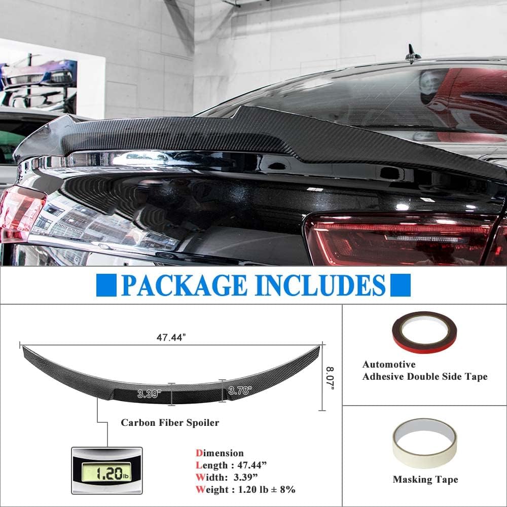 A4 Real Carbon Fiber Trunk Spoiler Wing Compatible with 2008-2011 Audi A4 B8 Sedan Spoiler (MF-Type)