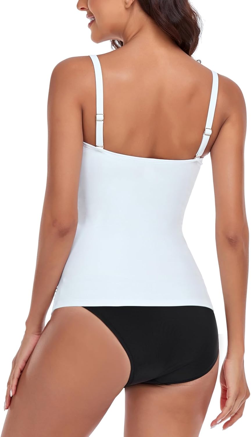 RELLECIGA Women’s Ruched Tankini Sets Tummy Control Two Pieces Bathing Suit Bandeau Tankini with Cheeky Swimsuit Bottom - Image 2