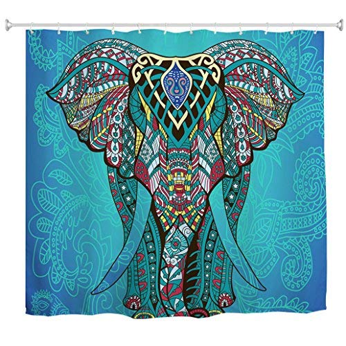 goodbath Elephant Shower Curtain, Indian Mandala Bohemian Hippie Waterproof Mildew Resistant Fabric Bathroom Curtains,Standard Size 72 x 72 Inch