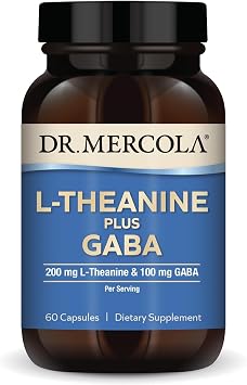 Dr. Mercola L-Theanine Plus GABA - Supports Relaxation - Focus & Cognitive Function - Stress Support Supplement - 200 mg L-Theanine - 100 mg GABA - 60 Capsules