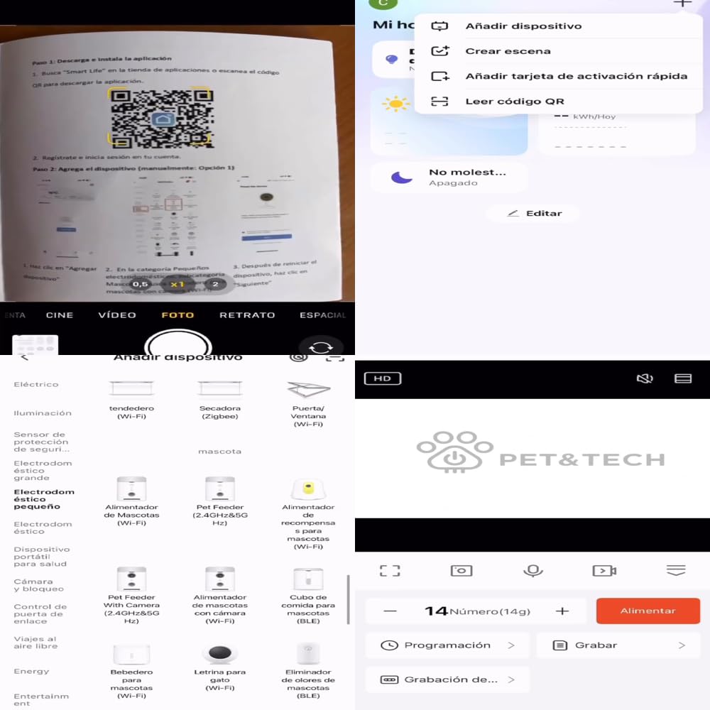 PET&TECH Comedero Automático para Gatos y Perros, 4L, Dispensador de Comida Mascotas, WiFi 2.4G/5G, Cámara HD 1080p, App Smart Life, Audio Bidireccional, hasta 10 Comidas al Día
