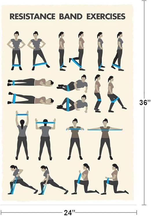 amazon com workout posters for home gym resistance bands training exercise chart fitness reference cool wall decor art print poster 24x36 posters prints