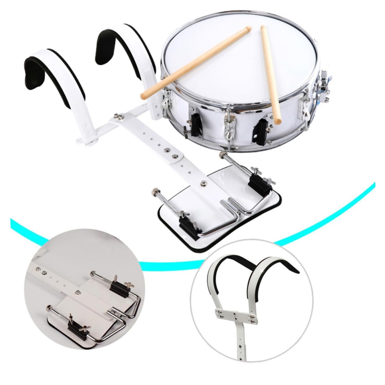 TOYANDONA Verstellbarer Weiß aus Aluminiumlegierung Marschtrommelträger mit Schulterpolster Leicht zu Tragen und Einfach zu Montieren für Snare Drum Trommel Groß